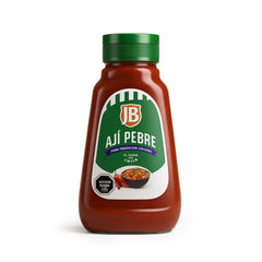 Botella de salsa JB Ají Pebre sobre fondo blanco