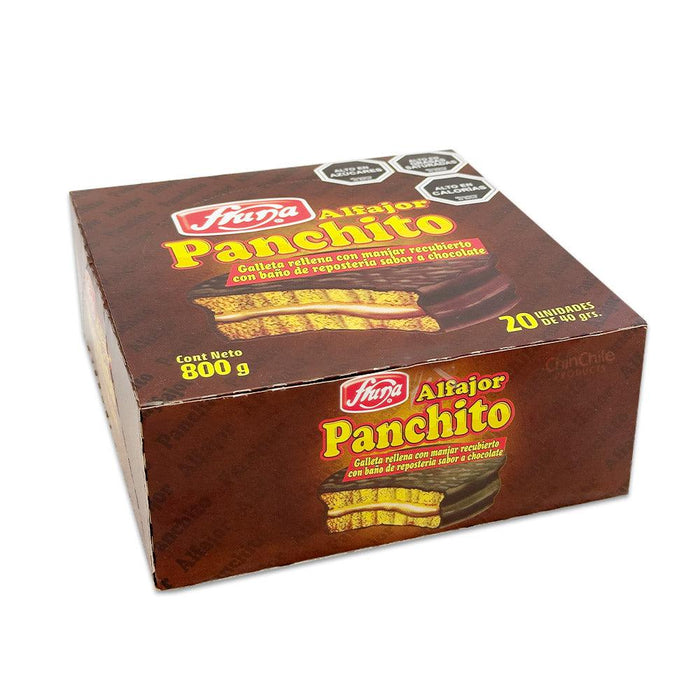 A large brown box of 20 Alfajores from Fruna.