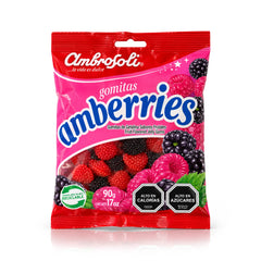 Una bolsa de 3,17 oz (90 g) de Ambrosoli Amberries, gominolas chilenas con forma de frambuesas y moras
