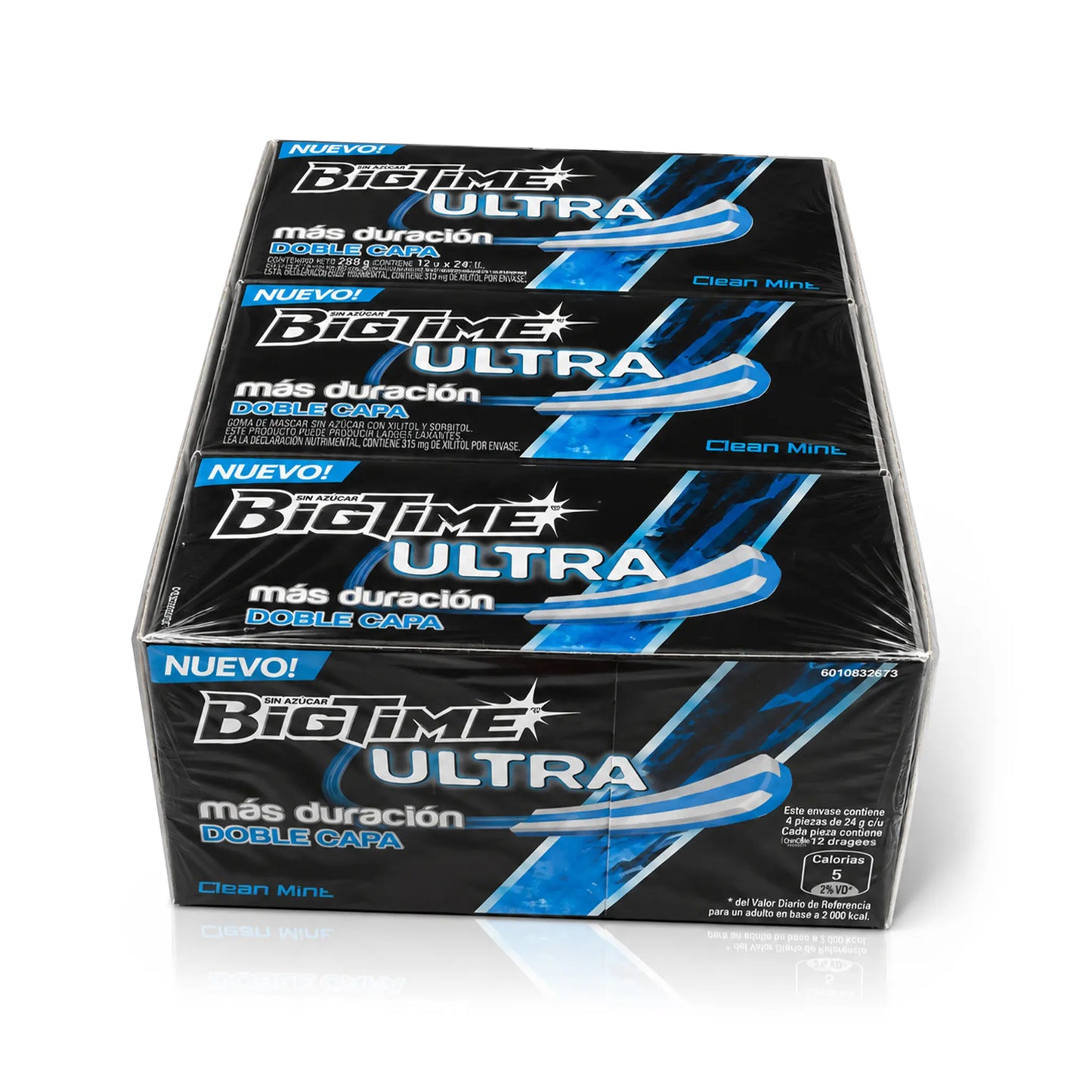 Box of BigTime Ultra blue gum on a white background
