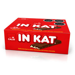 Red box of IN KAT chocolate bars with Calaf branding on a white background