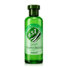 Green bottle of Colonia Inglesa 451 on a white background
