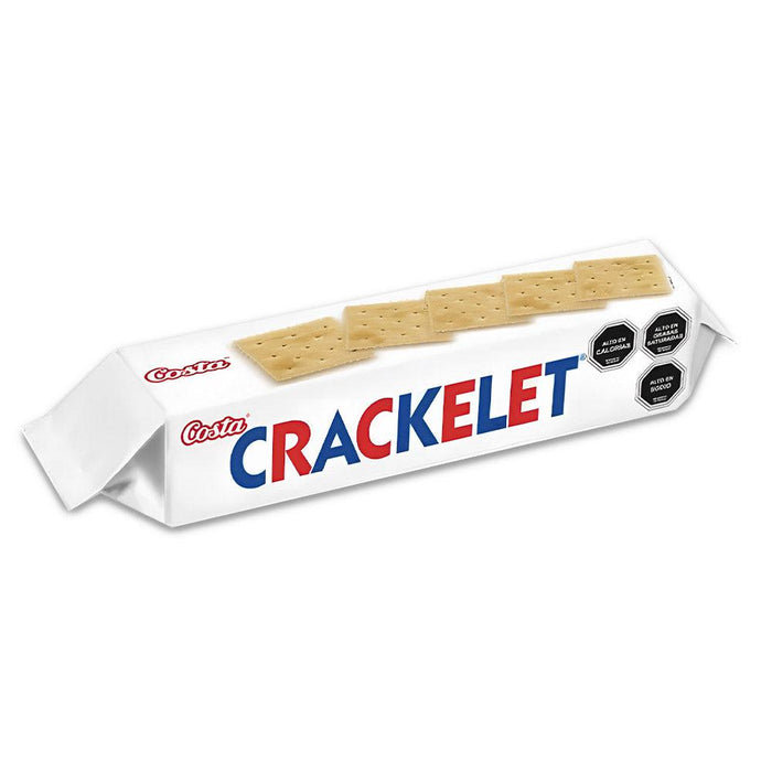 Crackelet crackers in white packaging with red and blue text.