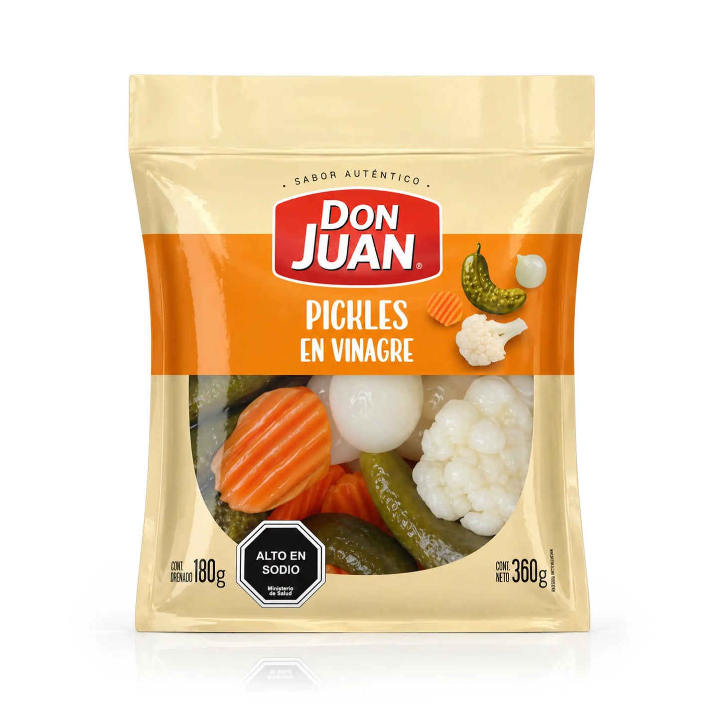 Don Juan Pickles en Vinagre Mezcla chilena de verduras encurtidas en bolsa