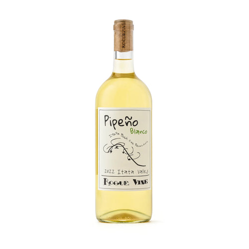 Bottle of Pipeño Blanco wine with a cork on a white background