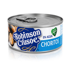 Can of Robinson Crusoe Choritos on a white background