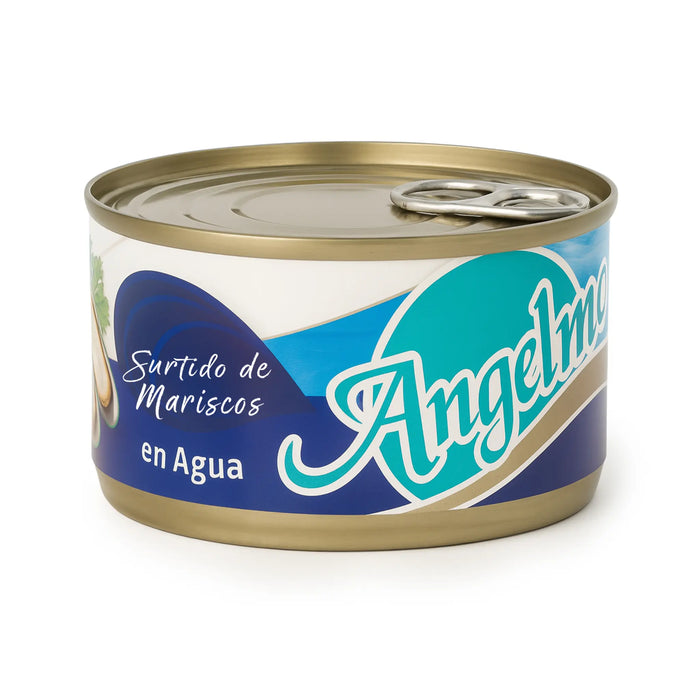 Can of Angelmo Surtido de Mariscos – Chilean seafood mix in water (190g)