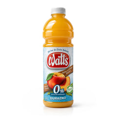 Watt's peach juice bottle on a white background