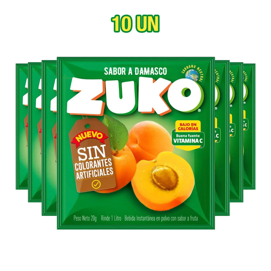 Zumo de fruta Zuko con sabor a damasco sobre fondo blanco