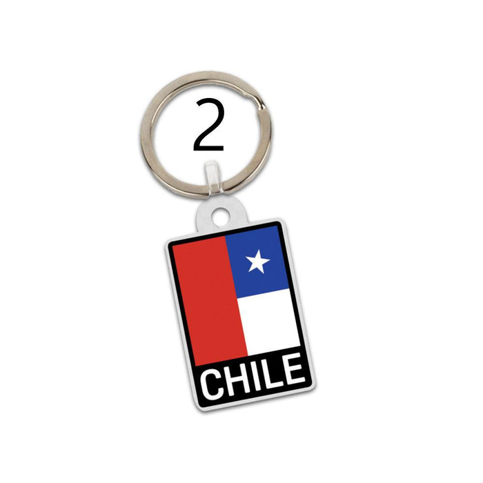 A Chilean flag keychain that says Chile.