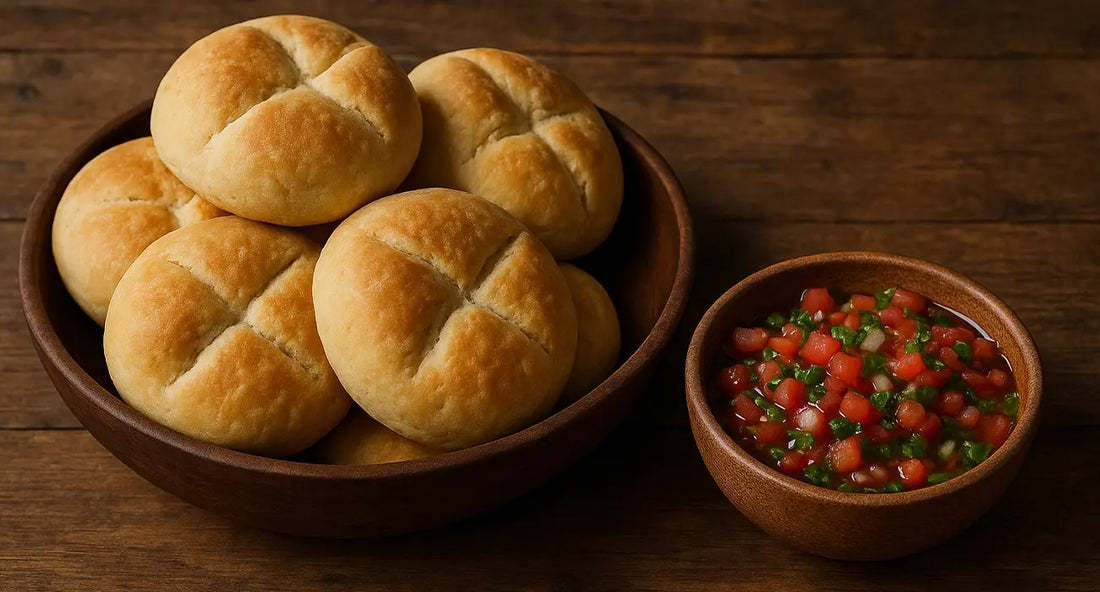 Pan amasado chileno con pebre