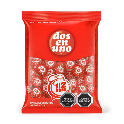 1/2 Hora – Dos en Uno cola hard candies (400g bag with 100 pieces).