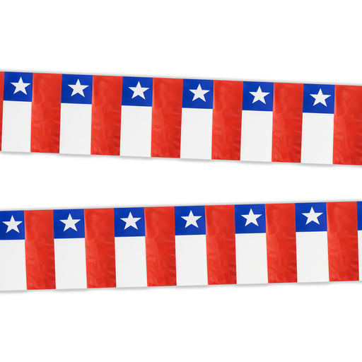 Chile flag-themed ribbon with red, white, and blue colors on a white background