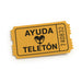 Yellow ticket with 'Ayuda Teletón' text and heart symbol on a white background