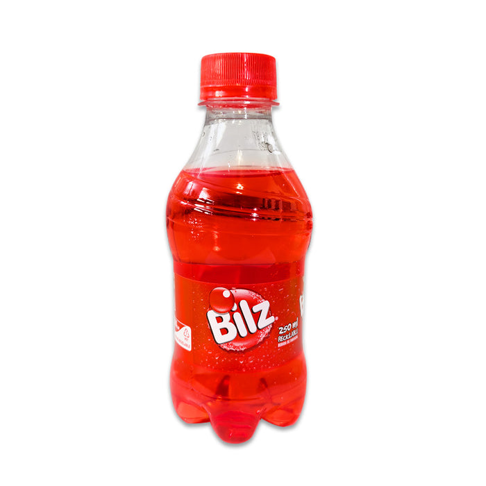 A 250ml red plastic bottle of Bilz.