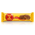 Un paquete amarillo de galletas de chocolate con un gran logotipo rojo Bon o Bon en la parte delantera.