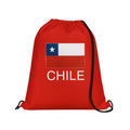 Bolsa roja con cordón, bandera chilena y texto "CHILE" sobre fondo blanco