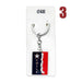 Rectangular Chile metal keychain with Chilean flag and map outline design.