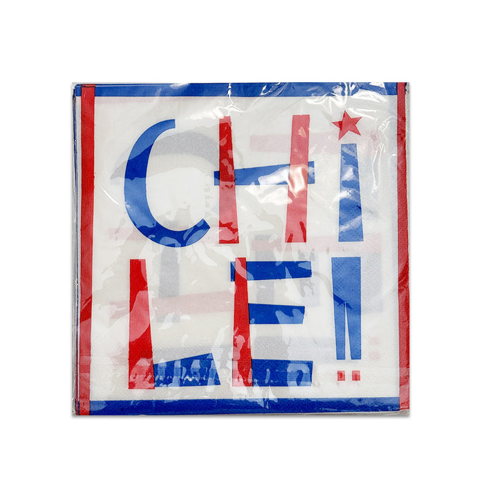 A pack of 20 Chile Napkins that are red, white, and blue.