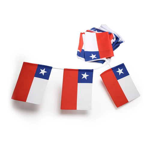 Guirnalda Bandera de Chile - Bandera roja, blanca y azul de 3 metros, perfecta para el Día de la Independencia de Chile o para la decoración de fiestas festivas.