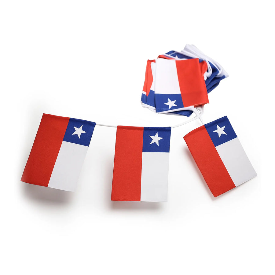 Guirnalda Bandera de Chile - Bandera roja, blanca y azul de 3 metros, perfecta para el Día de la Independencia de Chile o para la decoración de fiestas festivas.