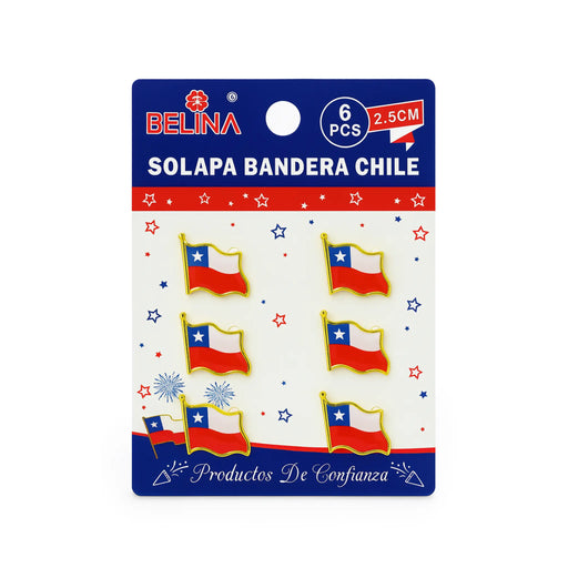 Pack of Chilean flag pins by Belina on a white background