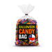 Halloween candy bag with colorful candies and Chilean flag label on a white background