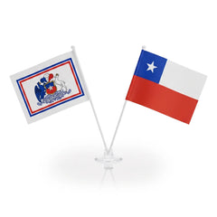 Lote de 2 banderas chilenas para el coche: la bandera nacional de Chile y la bandera con el escudo de Chile, fijadas a una única ventosa transparente con dos orificios.