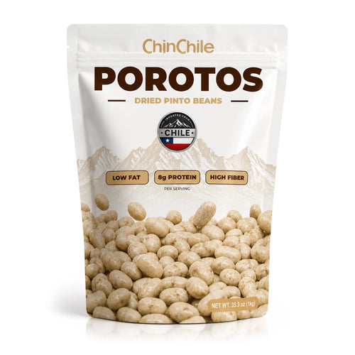 Alubias pintas secas «ChinChile Porotos» en una bolsa resellable de 35,3 oz (1 kg), importadas de Chile.