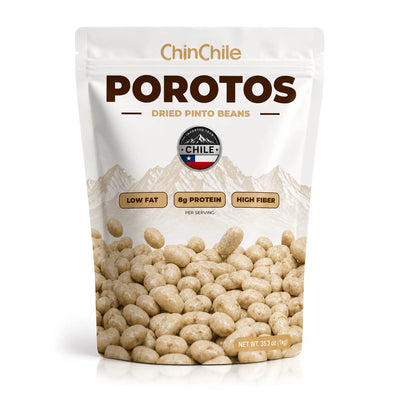 Alubias pintas secas «ChinChile Porotos» en una bolsa resellable de 35,3 oz (1 kg), importadas de Chile.