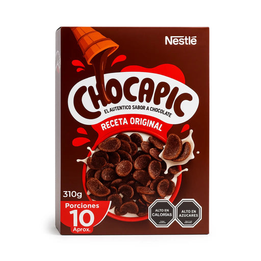 Nestle Chocapic chocolate cereal box on a white background
