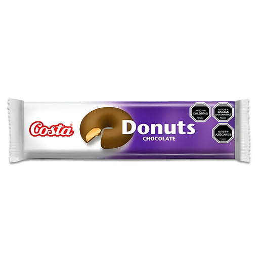 A white and purple package of costa donuts.