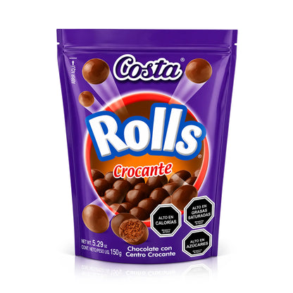 Envase de los Costa Rolls Crocante de chocolate sobre fondo blanco