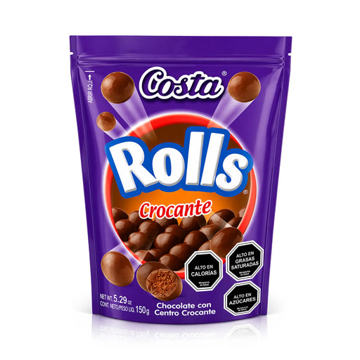 Envase de los Costa Rolls Crocante de chocolate sobre fondo blanco