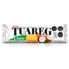 A white package of Tuareg coconut cookies on a white background.