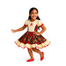Young girl wearing a floral dress with a white background