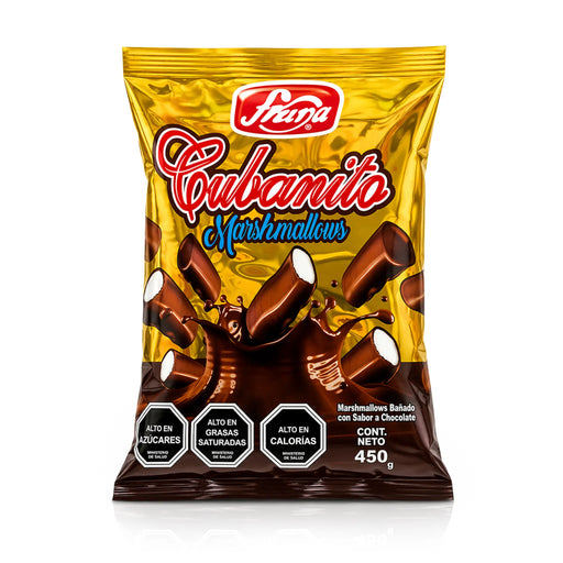 Envase de los malvaviscos Ferrero Cubanito con un diseño en dorado y marrón sobre fondo blanco
