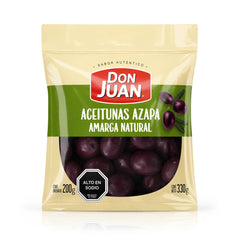 Aceitunas envasadas con la marca Don Juan sobre fondo blanco