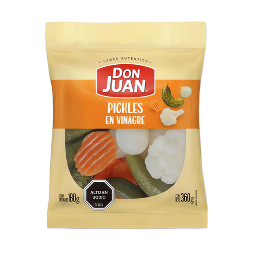 Don Juan Pickles en Vinagre Chilean mixed pickled vegetables in pouch packaging