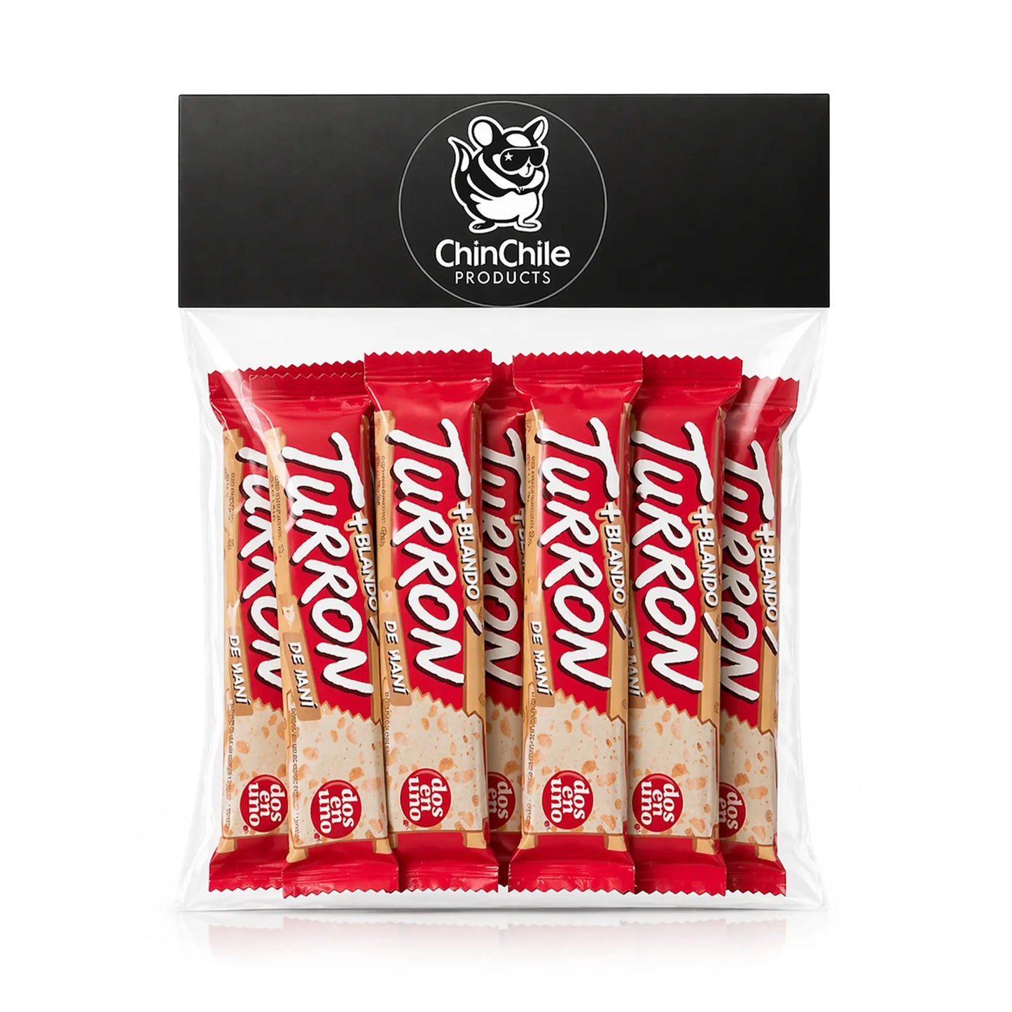 Paquete de barritas de turrón con envoltorios rojos y el logotipo de la marca visible sobre fondo blanco