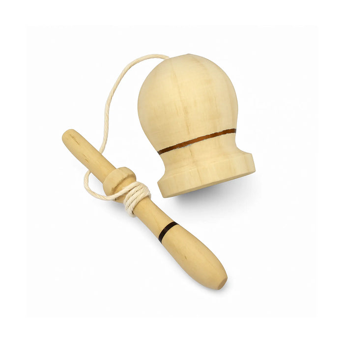 Wooden cup and ball game on a white background