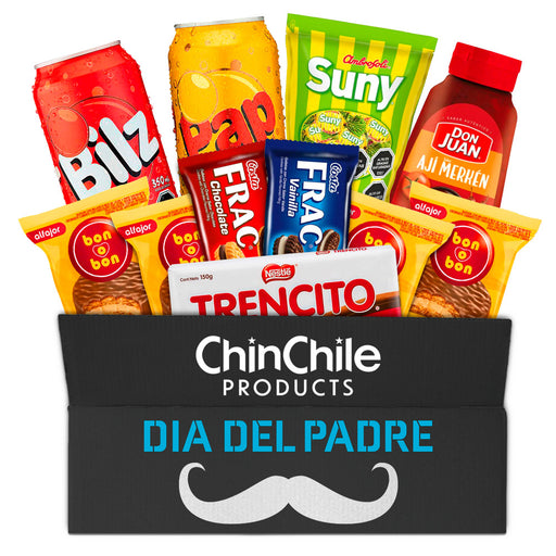 A black fathers day box filled with Chilean food products.