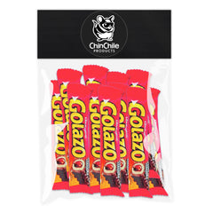 Una bolsa ChinChile de Golazo que contiene 12 tabletas de chocolate. Un producto importado de Chile.