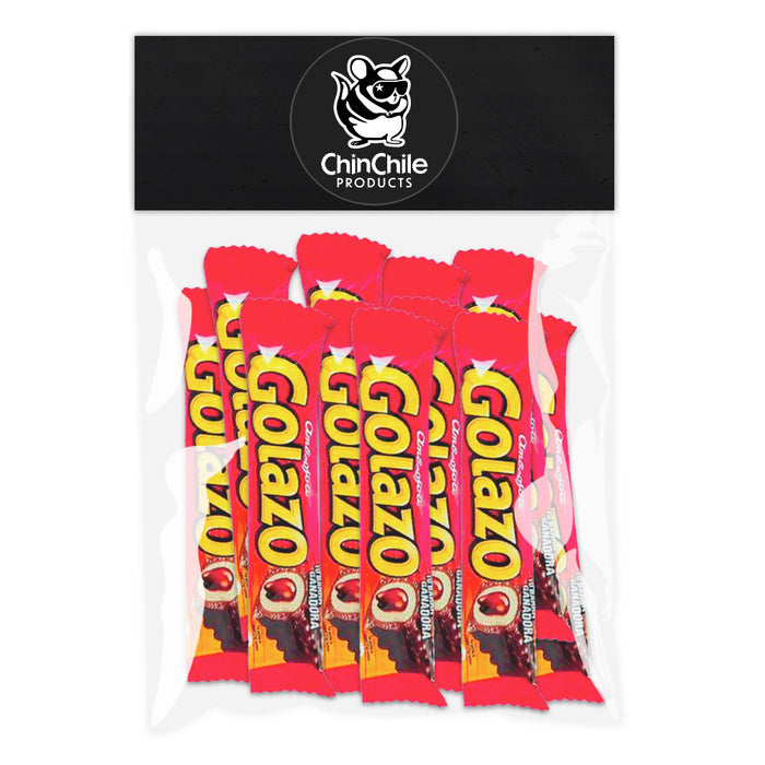 A ChinChile bag of Golazo containing 12 chocolate bars. A product imported from Chile.