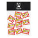 A ten piece bag of Grosso tutti frutti chewing gum in red wrappers. 