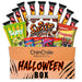 ChinChile Halloween Box with assorted Chilean candies and cookies in a festive package.