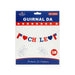 Packaging of a Chile-themed decorative banner with red, white, and blue colors on a white background.