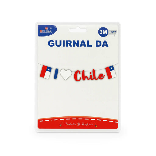 Packaged Guirnalda Chile decorative item with flags and text on a white background
