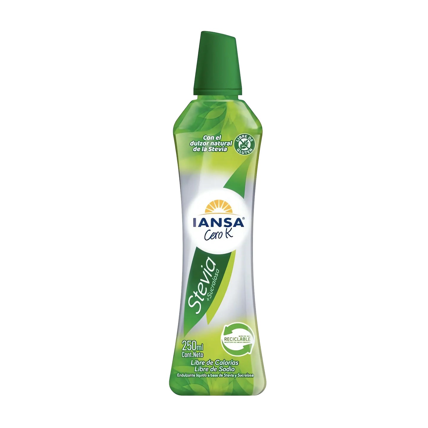 Botella de Iansa Stevia sobre fondo blanco