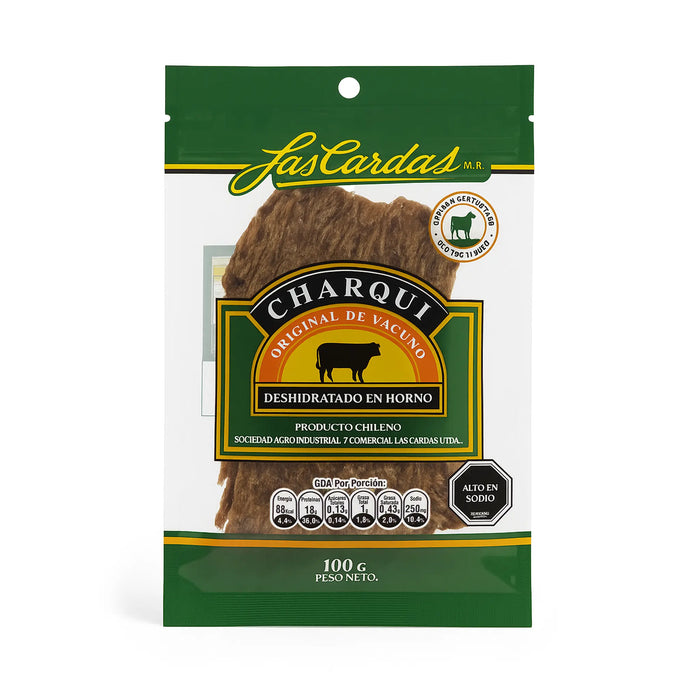 Package of Las Cardas Charqui with green and yellow design on a white background